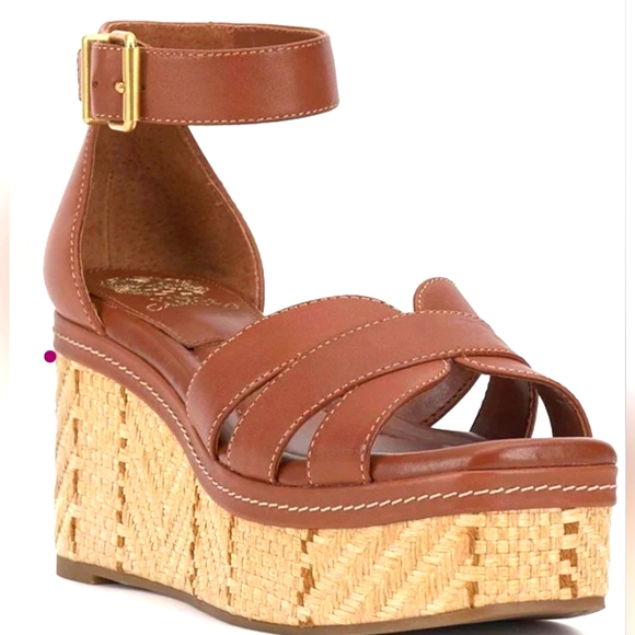 Vince Camuto Linoah leather espadrille wedge brown sandal - Picture 1 of 11